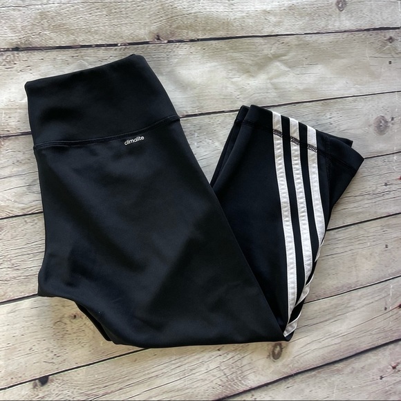 Adidas Black white stripes sport capris for Women Dri fit climalite size M - Picture 7 of 12